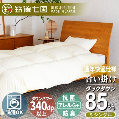 抗菌ダウン85% 0.7kg 合い掛け羽毛布団シングル (無地アイボリー)【筑後七国羽毛ふとん】