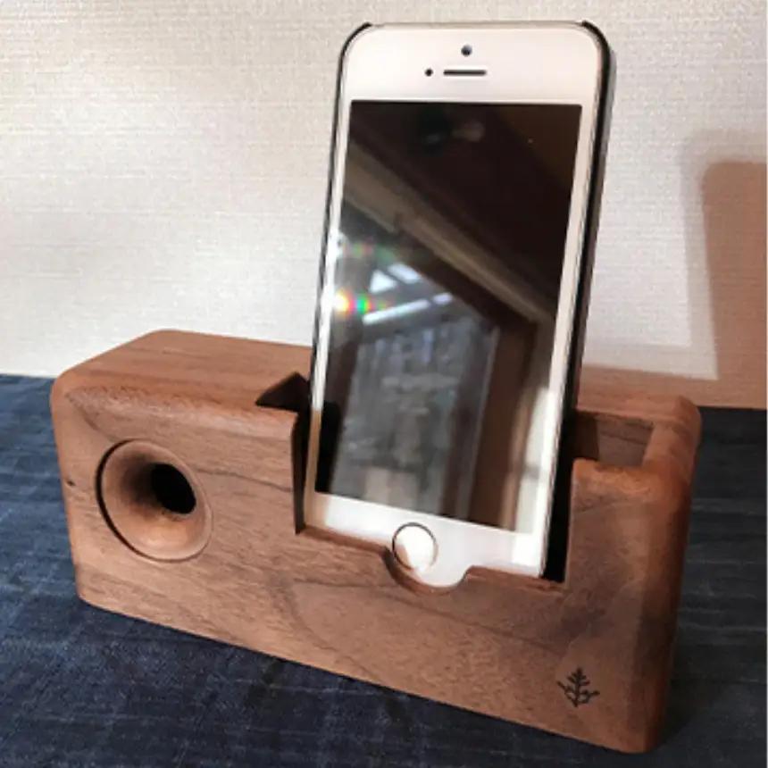木製 スマホ スピーカー 【 アウルmini 】 ブラックウォールナット 濃茶色