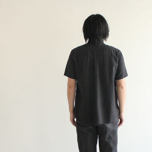 播州織メンズシャツ【WASHI】ボタンダウン 半袖【TIW_169（ブラック）】Sサイズ「THE INDUSTRY WORKS」（1着）46-4