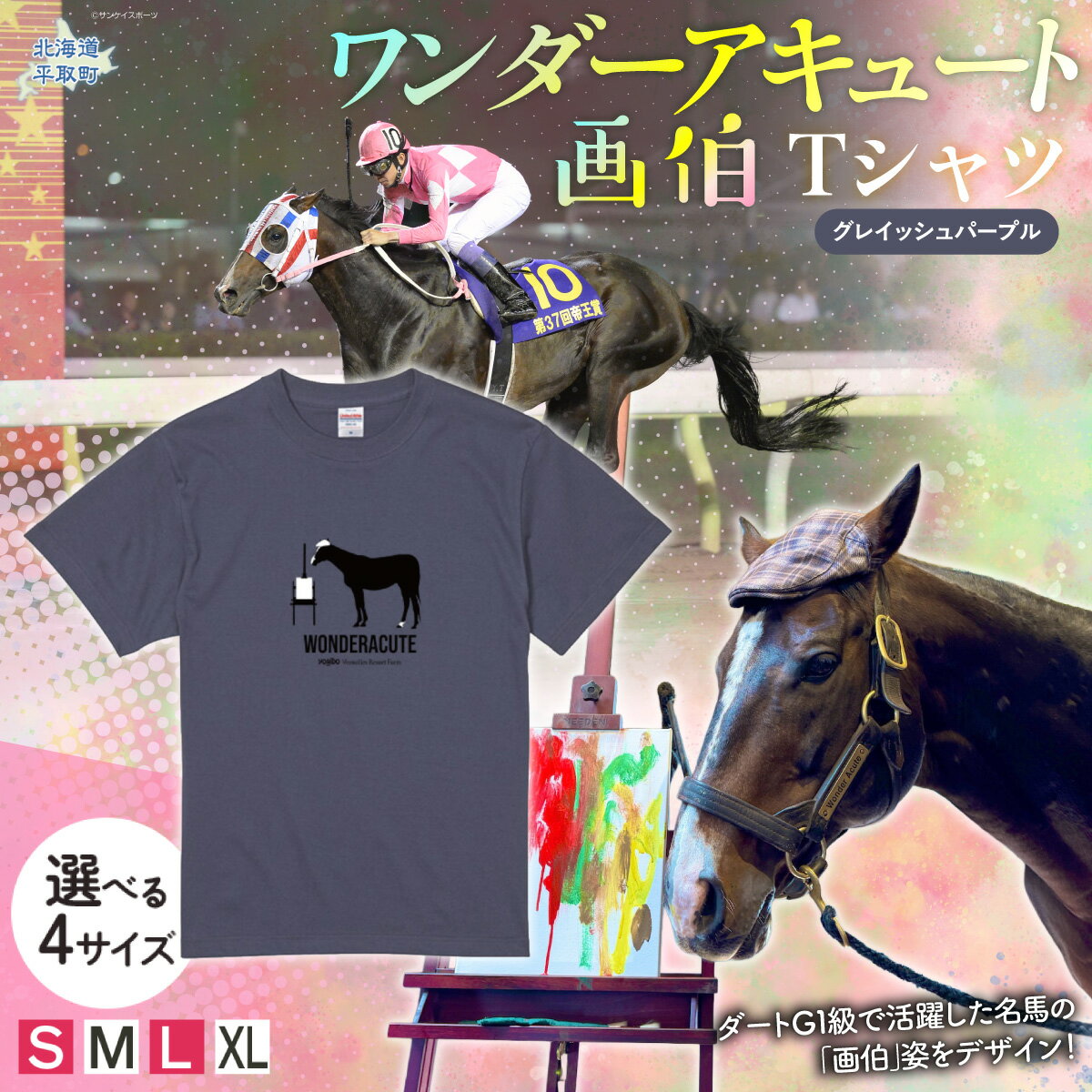 【ふるさと納税】【ワンダーアキュート画伯】(グレイッシュパープル)Tシャツ 選べる4サイズ【S・M・L・XL】ふるさと納税 人気 おすすめ ランキング 馬 競馬 競走馬 引退馬 ワンダーアキュート Tシャツ シャツ 服 生活 日高 北海道 平取町 送料無料 BRTV200-v