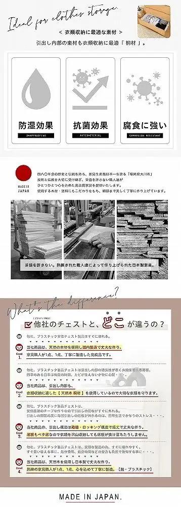 56幅4段 チェスト ホワイト 白 衣類 収納 チェスト タンス たんす 桐材 天然木 国産 大川家具 完成品 大容量
