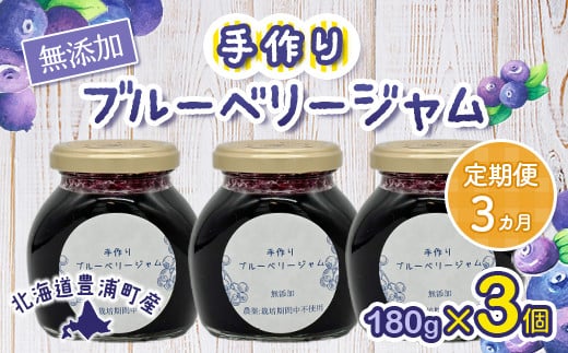 【定期便3カ月】北海道 豊浦町産 無添加手作り ブルーベリージャム180g×3個 【ふるさと納税 人気 おすすめ ランキング 果物 ブルーベリー 国産ブルーベリー ブルーベリージャム 手作り 無添加 大容量 おいしい 美味しい あまい ジューシー 定期便 北海道 豊浦町 送料無料】 TYUS006