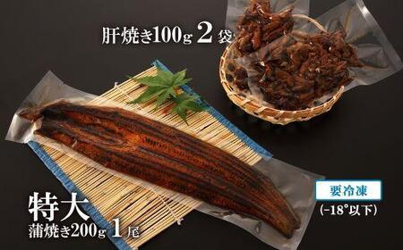 鹿児島県大隅産　特大うなぎ蒲焼200g 1尾・鰻の肝焼き100g×2袋セット