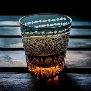 切子グラス（漆技） オールドグリーン