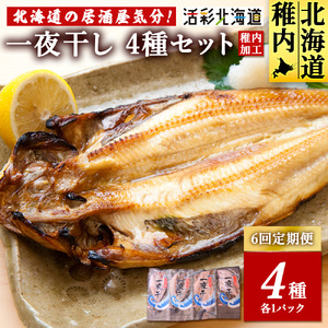 【毎月定期便】【北海道の居酒屋気分】一夜干し4種セット ほっけ 縞ほっけ 鰊 宗八かれい全6回【配送不可地域：離島・沖縄県】