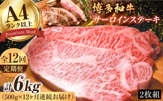 【12回定期便】博多和牛 サーロインステーキセット 500g（250g×2枚）牛肉 贈答用 赤身 国産 広川町 / 株式会社MEAT PLUS [AFBO008]