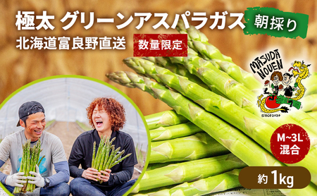 グリーン アスパラガス 益田農園 極太 富良野産【約1kg M～3L混合】【先行予約】