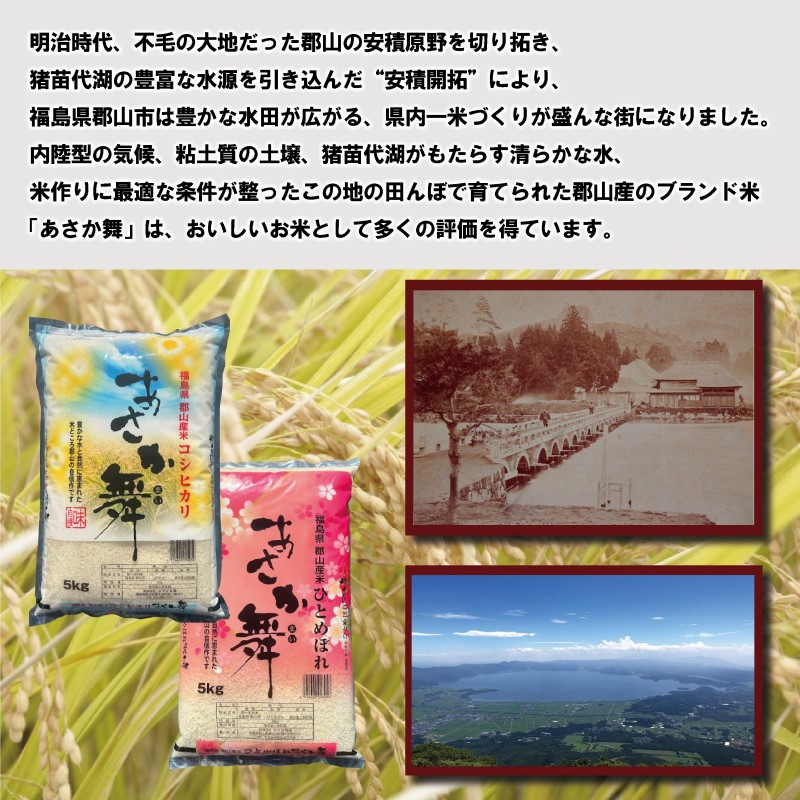 定期便 3ヶ月 米 令和6年産 精米 福島県 郡山産 あさか舞 食べ比べ コシヒカリ・ひとめぼれ　10kg (各5kg×2) お米