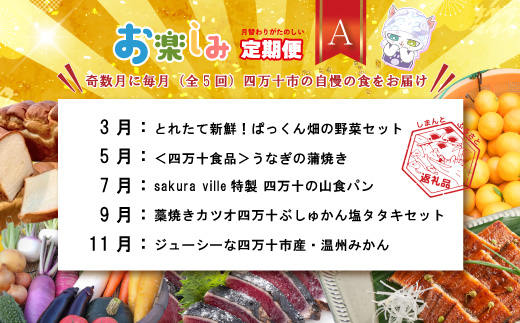 【年末限定】 5回 定期便 四万十 人気 グルメ お楽しみ しまんと ふるさと 定期便 5万円 Aコース 今だけ 限定 野菜 うなぎ 鰻 パン 冷凍パン 魚 魚介 タタキ たたき 鰹 かつお フルーツ