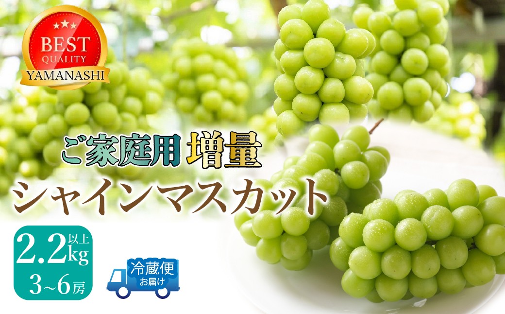 
                  【2026年発送★先行予約】ご家庭用シャインマスカット2.2ｋｇ以上（3～6房） 111-021-26y
                