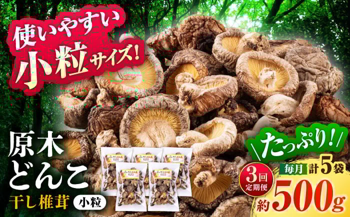 
            【全3回定期便】 【数量限定】 原木 栽培 干し 椎茸 どんこ 小粒 約500g(100g×5袋) 【小春農園】 [ZBN006]
          