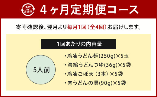 【定期便4カ月】 資さん肉ごぼ天うどん（5人前）×4回