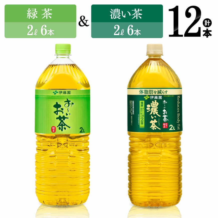 【ふるさと納税】※レビューキャンペーン※ 伊藤園　緑茶（2L）＆濃い茶（2L）(PET）12本 【伊藤園 飲料類 お茶 緑茶 濃い茶 PET セット 詰め合わせ 飲みもの】D07370