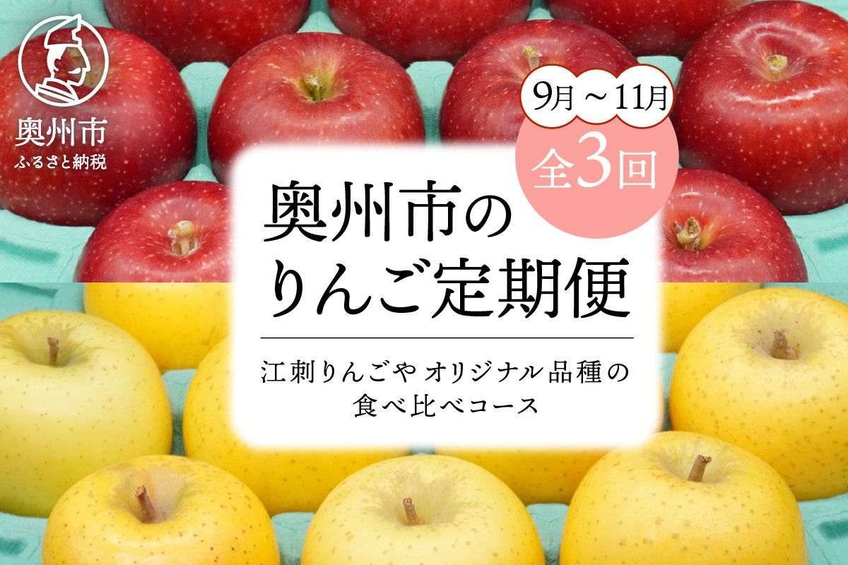 
                  数量限定 奥州市のりんご定期便・3回(9月～11月) 江刺りんごやオリジナル品種の食べ比べコース サンつがる 紅いわて ジョナゴールド トキ 果物 フルーツ 冷蔵配送 離島配送不可 [AQ034]
                