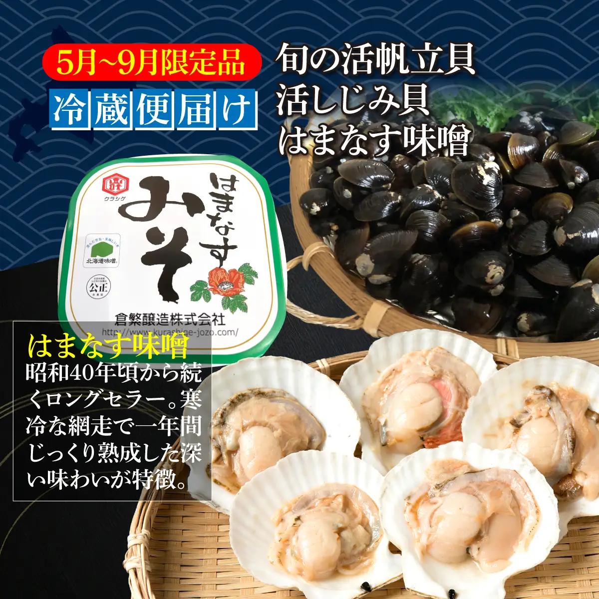 活帆立貝20枚約4㎏と活しじみ貝2㎏とはまなす味噌1㎏セット ABAO131