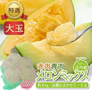 SC0677　特選 庄内産 赤肉・青肉メロンミックス　約8kg(大玉 5～6玉入) 品種おまかせ