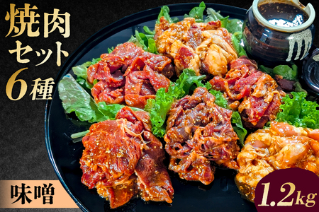 焼肉セット6種（味噌）【195014 】味付け 味噌 簡単 1.2kg BBQ バーベキュー 牛モモ 牛カルビ 牛ウデ 牛肩ロース 牛さがり 鶏もも 小分け 冷凍保存
