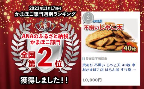 訳あり 不揃い じゃこ天 40枚 中村かまぼこ店 すり身 練り物 だし 10枚ずつ 小分け 郷土料理 酒 おつまみ 肴 魚肉加工品 特産品 国産 愛媛 宇和島 C012-013005