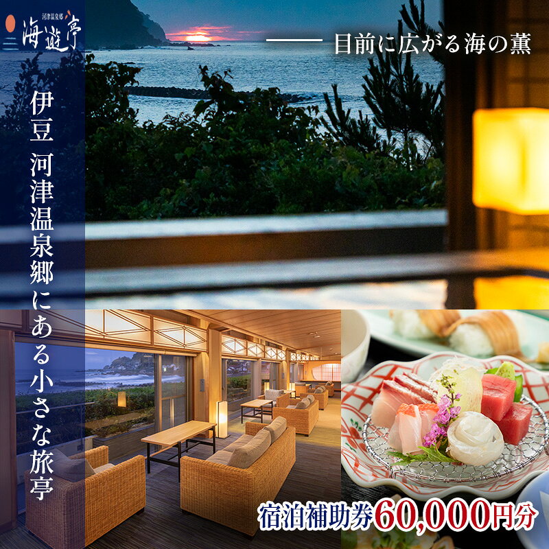 【ふるさと納税】宿泊補助券 オーシャンビュー 60,000円 宿泊券 旅行 観光 温泉 国内旅行 宿泊プラン 金目鯛茶漬け 海の幸 会席料理 露天風呂 大浴場 海遊亭 河津温泉　旅行 宿泊券 海辺 オーシャンフロント 新鮮 海の幸 良質 お風呂 ゆったり