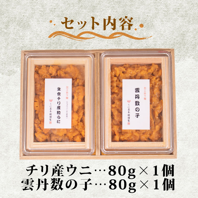 うに甚 生うに 雲丹数の子 セット 計 160g （ 80g ×2 ） 冷凍 下関 山口