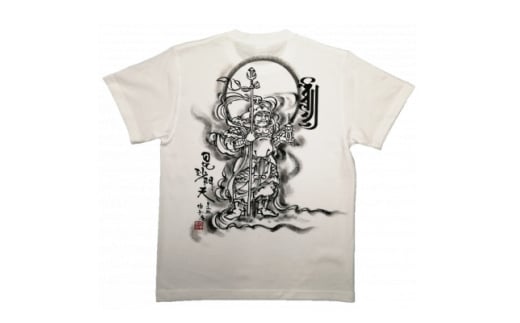 手描きTシャツ 仏画 毘沙門天 白 (半袖 XLサイズ)【1615040】