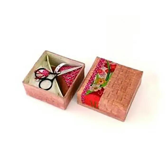 柿渋塗 四つ目箱 針箱サイズ 赤布付【TN86】