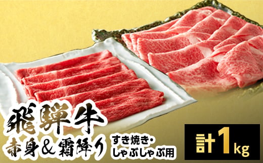 【9月発送】飛騨牛 赤身＆霜降り2種セット (すきしゃぶ用) 計1kg 岐阜県産 黒毛和牛 すき焼き しゃぶしゃぶ 霜降り 赤身 牛肉 和牛 国産 お取り寄せ ごちそう 自宅用 大容量 もも カタ ロース 肩ロース 東白川村 岐阜 鍋 養老ミート 最短発送