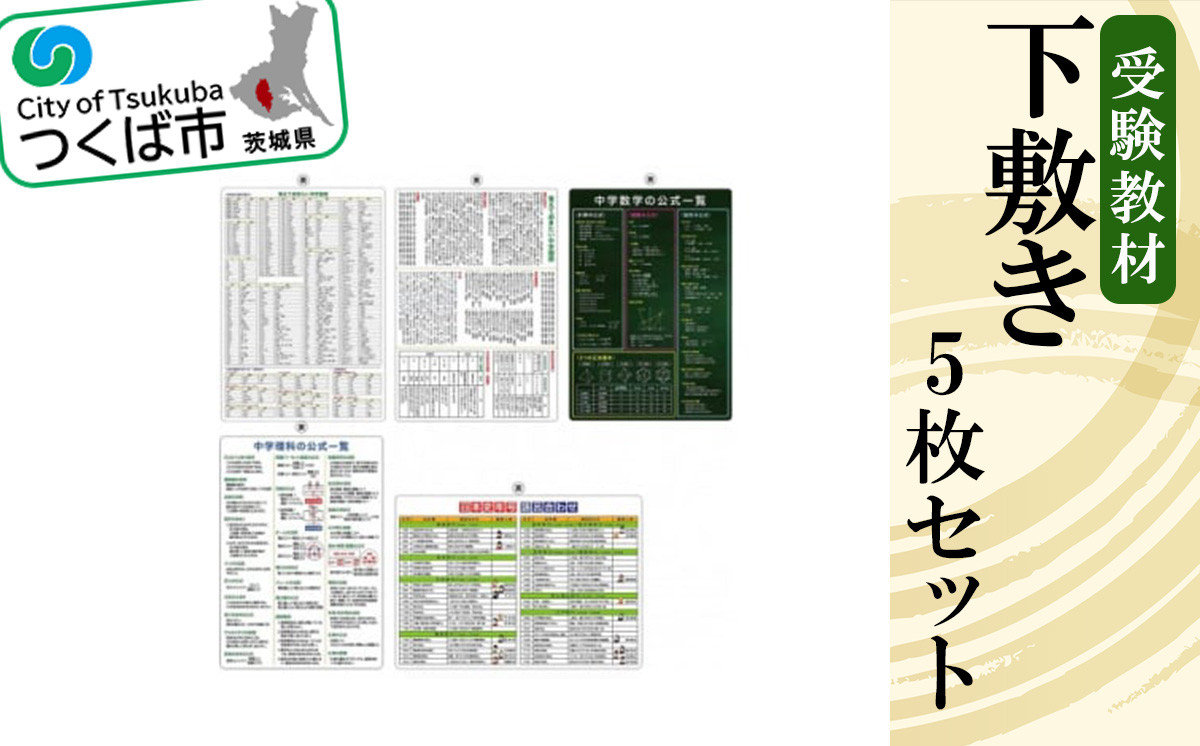 受験教材下敷き 5枚セット【 下敷き 文房具 教材 ツール 高校受験 暗記 記憶 視覚 勉強 学習 受験 テスト 試験 隙間時間 中学生 理科 国語 数学 歴史 英語 5教科 セット フライング・エッグ 人気 おすすめ 】