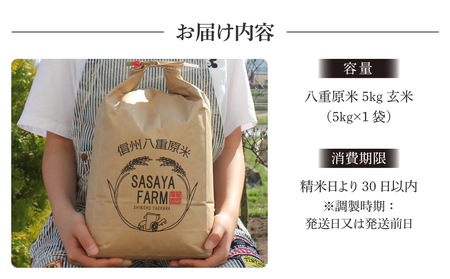 【寄附額改訂】令和８年新米予約！八重原米5kg（5kg×1袋）玄米 コシヒカリ 特A米 ※2026年10月以降順次発送｜笹屋農園「農薬削減長野県認証取得」　先行予約 お米