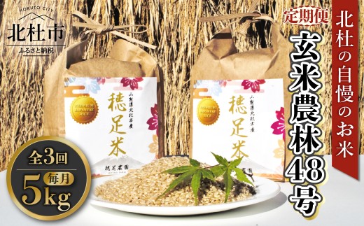 【先行予約】【3ヵ月定期便】【令和8年度新米】玄米 有機肥料使用農林48号 5kg　米 令和8年度米 新米 農林48号 玄米 15kg 定期便 3ヶ月 自慢のお米 八ヶ岳