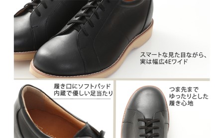 本革 幅広 ４Ｅ ワイド レザーカジュアル メンズ  ５.５cmアップ シークレットスニーカー No.516 ブラック 26.5cm