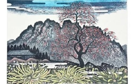 S58 【数量限定】【木版画家・富張廣司】妙義・秋深し（28㎝×40㎝・額付）