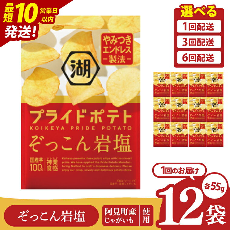 【ふるさと納税】【選べる定期便回数】【10営業日以内に出荷】湖池屋 プライドポテト ぞっこん岩塩 55g×12個|お菓子 おかし おやつ スナック スナック菓子 菓子 ポテチ 大容量 おつまみ じゃがいも（93-148）