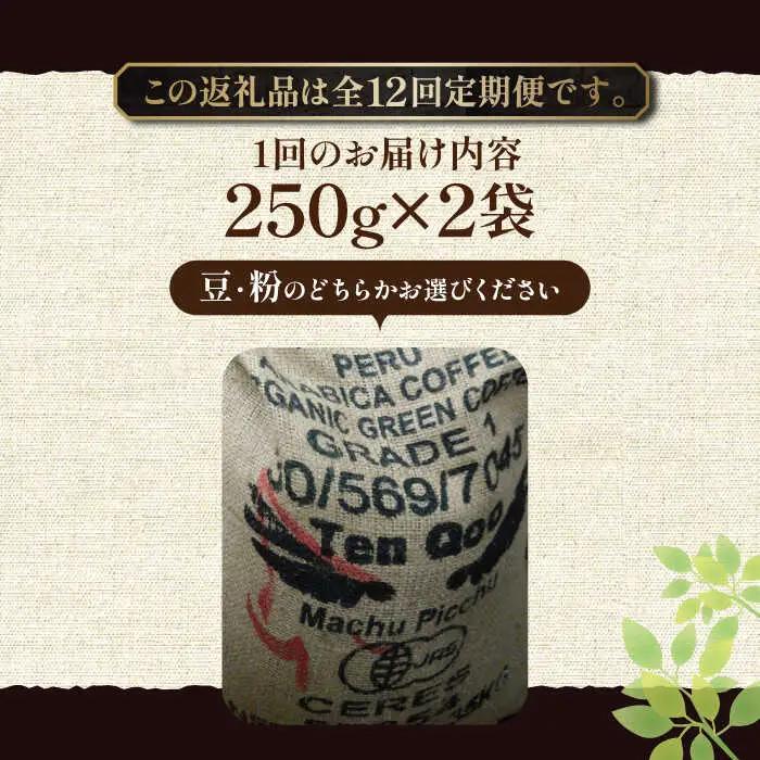 【全12回定期便】ペルーコーヒー 浅煎り 250g×2 VAS205 珈琲 コーヒー 有機