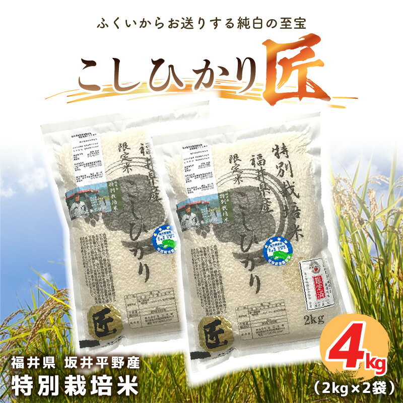 【ふるさと納税】【令和7年産・新米】特別栽培米 コシヒカリ匠 4kg(2kg×2袋) 栽培期間中農薬不使用 / コシヒカリ こしひかり 白米 玄米 お米 送料無料
