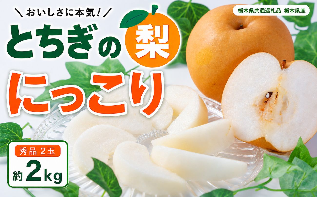 梨 にっこり 大玉 2玉 秀品 2kg | 2026年10月～11月発送 先行予約 栃木県共通返礼品 栃木県産 矢板市