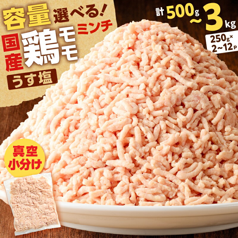 【ふるさと納税】＜容量選べる＞ 国産 鶏モモ ミンチ うす塩 500g ～ 3kg 鶏肉 鶏 肉 お肉 ミンチ 挽肉 ひき肉 もも 味付き 真空 小分け パック 便利 そぼろ 丼 おいしい おかず ジューシー 大容量 ボリューム ミヤタ 鹿児島 鹿児島市 おすすめ ランキング プレゼント ギフト