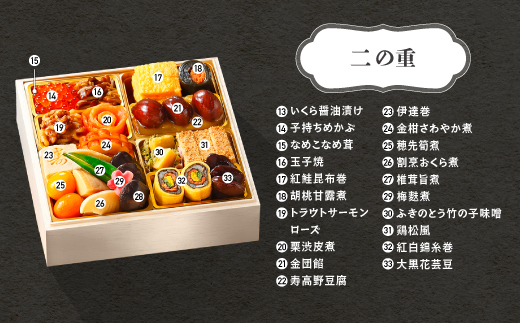 【12月31日お届け】おせち 赤坂あじさい監修 和風「紅花」約3~4人前 冷蔵 47品 2027年 やまがた地鶏 山形牛しぐれ煮 お節 6寸 三段重 重箱 おせち aa-oczyx1 【冷蔵】紅盤 三