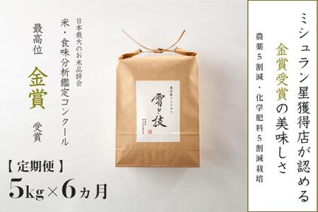 ≪ 令和7年産 新米 予約 ≫【 定期便 】 5kg ×6ヶ月 金賞受賞 魚沼産コシヒカリ 雪と技　農薬5割減・化学肥料5割減栽培