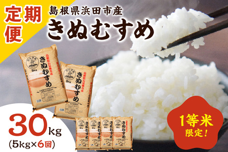 【令和7年産】【新米先行予約】【定期便】浜田市産きぬむすめ30kg（5kg×6回コース）＜2025年10月14日より順次発送＞お米 一等米 お取り寄せ 特産 精米 白米 ごはん ご飯 コメ 30kg 30キロ 【197_1956】