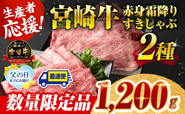 宮崎牛 赤身霜降り すきしゃぶ 2種1,000g 数量限定品