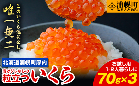 【新物★先行予約】 いくら70g×3パック 漬けダレなしの粒立ついくら 【2024年11月頃より順次出荷】 便利小分け 簡単いくら丼 山本商店【北海道浦幌町厚内産】 