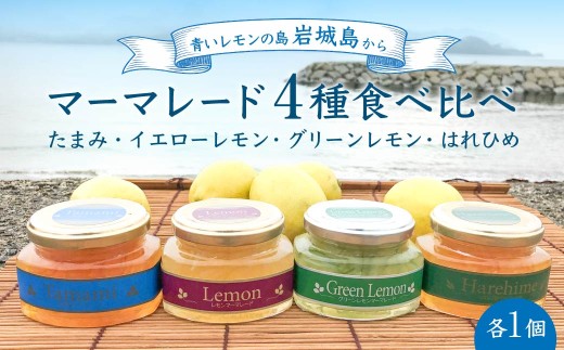 上島町　マーマレード4種セットA（グリーンレモン・イエローレモン・たまみ・はれひめ）