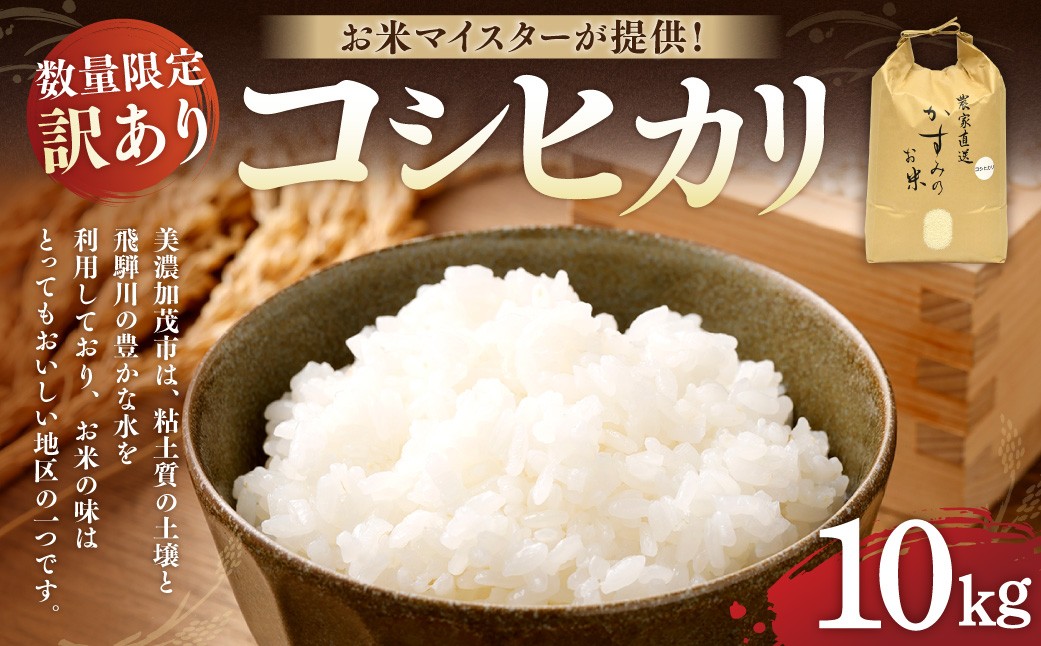 
                  【 数量限定 ・ 訳あり 】 【 令和7年産 】 コシヒカリ （ 10kg ） 美濃加茂産 お米マイスターが提供 | 春見ライス 米 お米 コメ 白米 こめ 白飯 飯 ご飯 おにぎり オニギリ
                