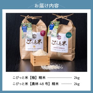 【令和５年産】こぴっと米【極】2kg 【農林48号】２kg詰め合わせ