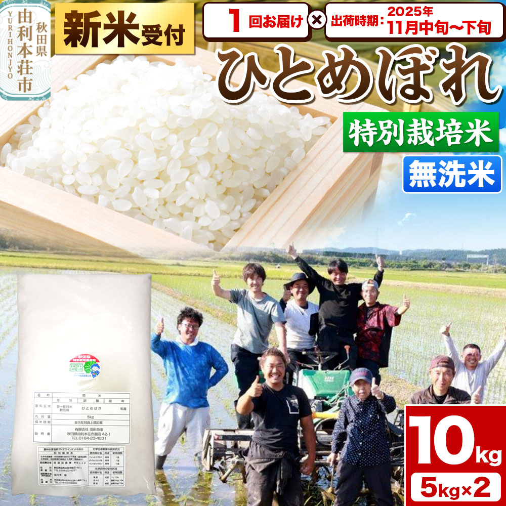 《新米受付》令和7年産【無洗米】特別栽培米 ひとめぼれ 10kg（5kg×2袋）秋田県産【2025年11月中旬～下旬頃出荷予定】