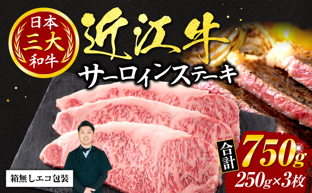 近江牛サーロインステーキ250ｇ×3枚（箱なしエコ包装）　H04　いろは精肉店