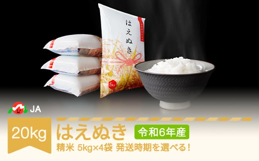 新米 米 20kg 5kg×4 はえぬき 精米 令和6年産 2025年4月下旬 ja-haxxb20-s4c