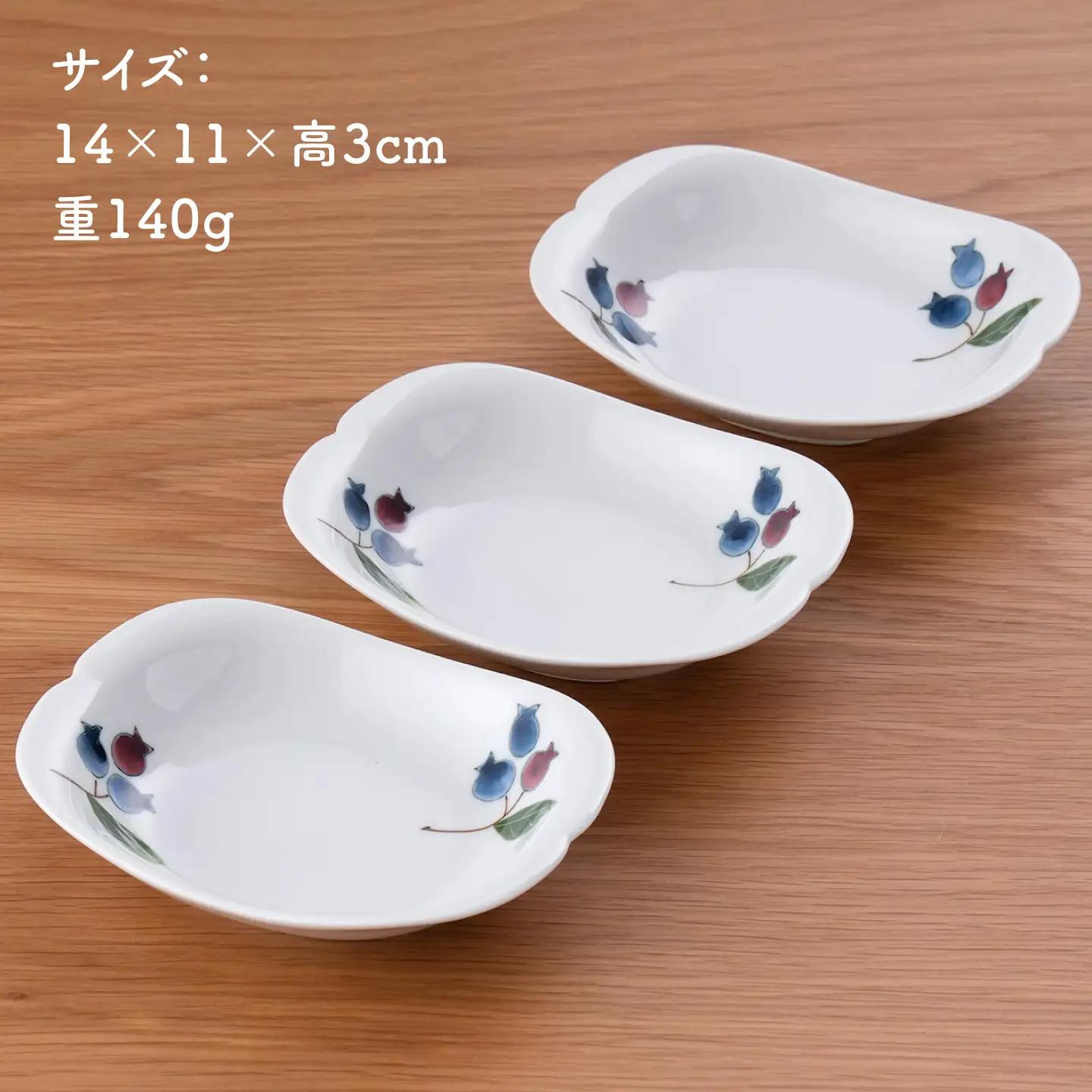 【波佐見焼】ブルーベリー 楕円平皿 3セット【松幸陶芸】[HB65]