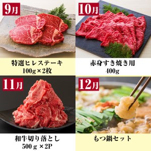 定期便牛肉(和牛)12ヶ月 牛肉(和牛)の12種類を定期便で！牛肉(和牛)ステーキ360ｇ すき焼き用牛肉(和牛)400ｇ他を定期便で！鹿児島県産黒毛和牛づくし【BR-021】